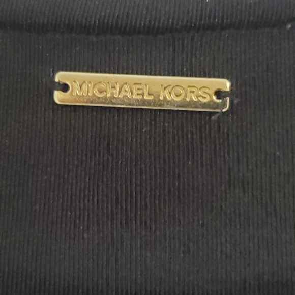 Michael Kors Size S, Black slinky soft knit 3/4 sl dress w/gold grommet trim - Picture 5 of 9